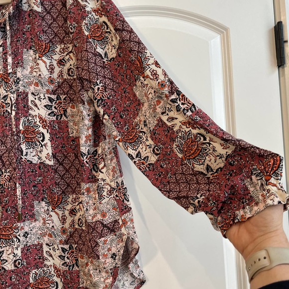 Jane and Delancey Size Large Pink / Mauve Tones Floral Boho Popover Blouse - Picture 4 of 6